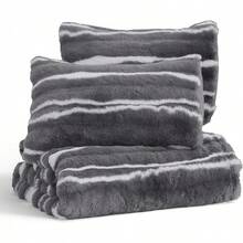 Comforter Set 3 Piece, Plush Fluffy Bedding, Geometric Pattern, Lightweight Bedspread Blanket All Season, Faux Comforter - Grey - View 4