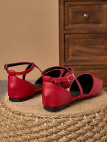 MonaNise 女士尖头套脚平底鞋，时尚休闲户外通勤工作鞋，饰有缎带，舒适镂空乐福鞋，酒红色，秋季款 - 紅色 - 查看 7