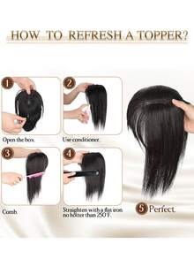 Topper 假发片隐形无缝长直发假发刘海夹头顶自然隐形替换片遮盖白发