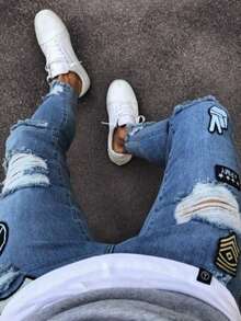 Men's Stretch Skinny Jeans, Casual American Style Pants - Blue - View 5