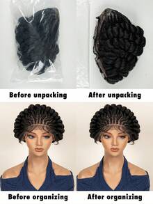 Short Handmade Crochet Lace Wig, Cute Synthetic Braided Lace Wig With Baby Hair, Seamless Crochet Wig - Black - View 8