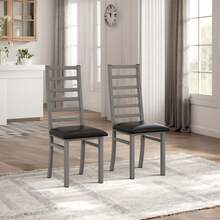Set Of 4 Metal Dining Chairs, Steel Legs And PU Leather Seats, High Back Armless Dining Chairs, For Kitchen, Living Room, Black - Grey + 2Seat - View 5