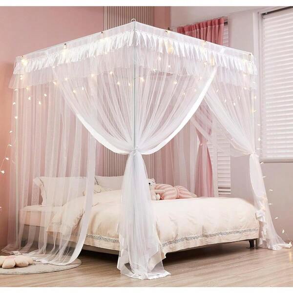 Princess 4 Corners Post Bed Curtain Canopy Mosquito Netting White Twin