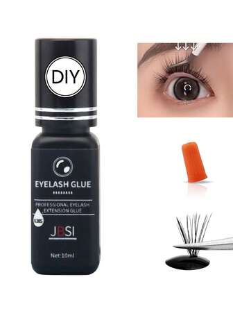 1 pièce Colle pour faux-cils sensible à l'œil ouvert, tenue forte de 3 secondes et durable 2 semaines, imperméable. Convient aux yeux sensibles et aux extensions de cils individuelles, groupées et semi-permanentes. Adapté pour une utilisation à domicile (10 ml noir)
