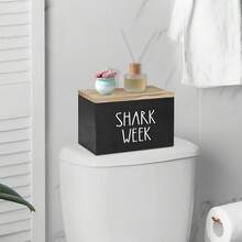 Women's Menstrual Period Essential Storage Box, Wooden Bathroom Storage Bin With Lid,  Design, Soft Wood Material, Durable, Black, Not Washable, Suitable For Women's Hygiene Products - 黑色 - 查看 4
