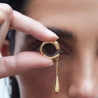 1 pieza Pendientes de clip en forma de C con borla en forma de lágrima de metal para mujeres sin perforaciones, clips para cartílago de la oreja, joyería de moda