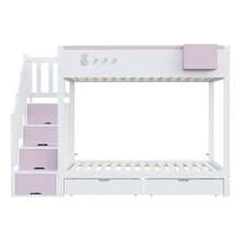 Children's Bunk Bed 90x200 Cm, Rabbit And Carrot Pattern, Practical Storage Ladder With Drawers, Slatted Bed Base And Removable Shelf - White+Pink - View 8