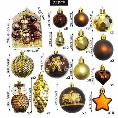 72PCS Christmas Tree Decoration House Gift Box Set Old Man Snowman Sleigh Plastic Balls Painted Christmas Ball Ornaments