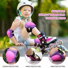 BAT DEICIDE Ultimate 6-In-1 Kids Protective Gear Set | CPSIA Certified Knee Pads, Elbow Pads & Wrist Guards For Full Protection During Skateboarding, Cycling, Scooter | Durable Safety Gear For Ages 4-9 - 紫羅蘭色 - 查看 5