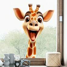 1pc Cartoon Giraffe Window Sticker - Realistic & Amusing Reusable Double-Sided Anti-Collision Giraffe Window Decal, Suitable For Living Room, Bedroom, Home Office, Sticker, Wall Decal, Vinyl Decal, Home Decor, Rama Decorative Sticker - Multicolor - View 8