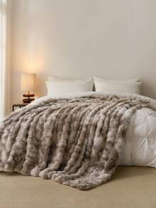1pc Double-Sided Coffee Brown Tie-Dye Plush Blanket, Soft Warm Faux Rabbit Fur Luxury Style Throw For Multi-Purpose Use In Living Room, Bedroom And Sofa Queen Twin King Size Luxury Fluffy Long Plush Blanket Bedding Throw Soft And Comfortable Couches Blankets For Home, Domitory Bedding Back School Bedding