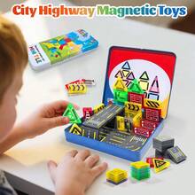 Magnetic Building Block Set With Iron Box, STEM Sensory Toy Education Building Block Imitates Road Driving Perfect Birthday Gift Random Color Christmas Halloween Gift, For Boys And Girls 3 Years Old+ - 彩色 - 查看 5