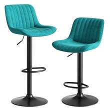Black Dining Bar Swivel Chairs, Set Of 4 – Upholstered In Velvet, Height Adjustable, 360° Swivel Function - Blue + Iron + Metal & Wood + Velvet + Foam - View 6
