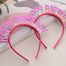 1个亮粉色亮片“生日快乐”头箍 - 牛仔布纹理面料，无羽毛，无需电池 - 适用于生日派对、万圣节、圣诞节活动和生日横幅派对用品 - 彩色 - 查看 7