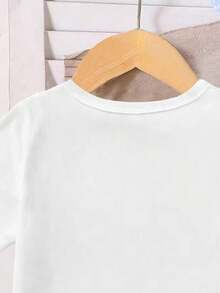 Young Girl Cartoon Print Short Sleeve Top And Denim Skirt Set - White - View 5