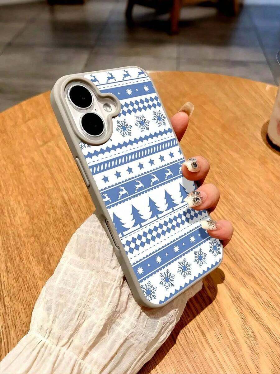 Funda magnética para phone 17 Pro con diseño de árbol de Navidad, renos y copos de nieve. Compatible con phone 17, 16, 15, 14 y 13 Pro. Funda acrílica + TPU antigolpes para phone 12, 11 Pro Plus, S25/S24/S23/S22/FE/Ultra, estilo Y2K, para hombres, mujeres y niñas. Color: azul y blanco. - Gris Claro - Ver 1