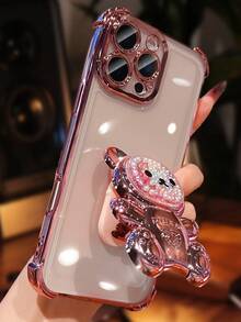 奢华电镀透明粉色手机壳，创意蝴蝶支架，水钻闪粉，Y2K风格，防震，新款夏季时尚硅胶软壳保护套，兼容 16/16E/15/14/13/12/11/X/XS/XR/8/7 Plus/Pro/Max/Mini、Galaxy S24/S25 Ultra、Redmi、Honor、OPPO Reno、MOTO Infinix Women 2025等机型。 - 粉色 - 查看 9