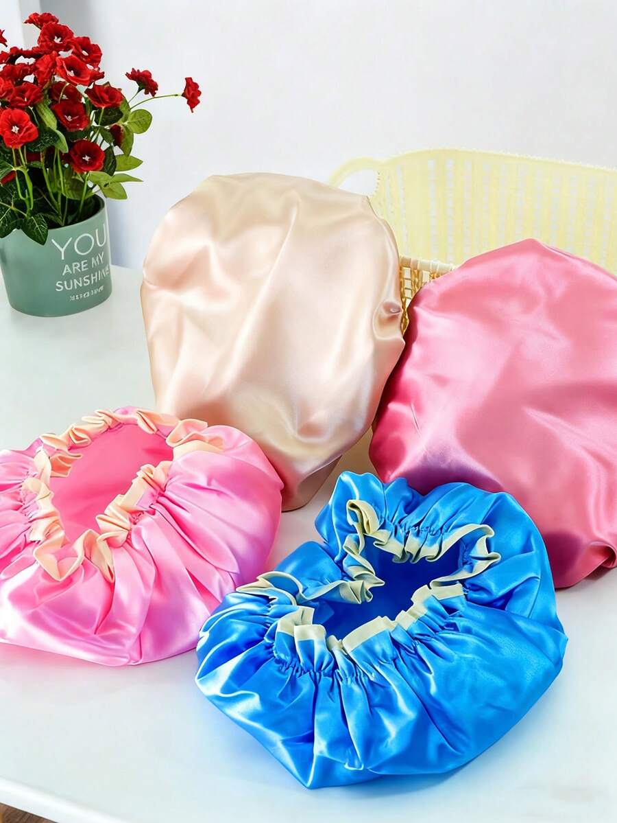1pc/2pcs Women Shower Cap, Waterproof Thickened Double-Layer Bathing Cap, Suitable For Face Washing And Bathing, Anti-Oil Smoke And Dust, Universal Adult Shower Cap