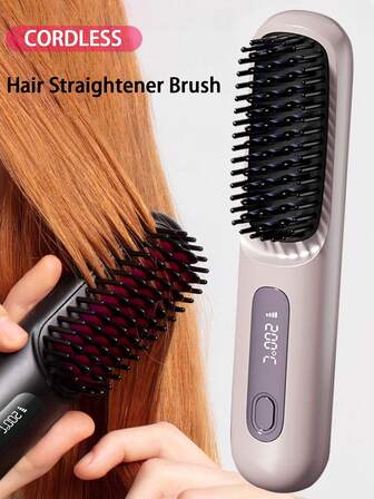 PinkSings 无线直发梳，带液晶显示屏，可调节温度，便携式迷你旅行直发梳，负离子热梳，女士造型器，防烫伤，陶瓷涂层