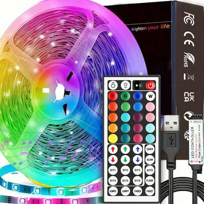 RGB LED Strip Light, With 44key Remote Control, Can Adjust Color And Brightness, The Length Can Be Cut, Very Easy To Install, LED Lights Suitable For Home Interior Decoration, Festival Atmosphere Light, Party Atmosphere Light, Fun Light Wall Decor Halloween Decor Gift