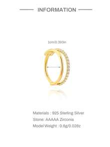 SereneSpark 1PC 925 Sterling Silver Classic Twin Clicker Hoops 6/8/10mm Ear Cuff Earring Pierced Ear Cartilage Clip On Wrap Hoop Filled Tiny Boho Beach Simple Minimalist Delicate Handmade Hypoallergenic Jewelry Gift - Gold - View 13