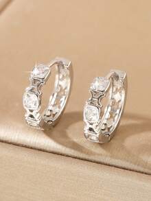 1 Pair Fashionable Copper Zirconia Hollow Geometric Circle Earrings, Minimalist & Versatile, Gift For Women Birthday/Date - Multicolor - View 21
