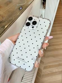 1pc Thick Transparent Anti-Drop UV Painted Android Model PU Phone Case With Popular Black Dot Pattern Design, Compatible With Iphone/ Galaxy - Multicolor - View 3