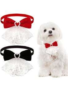 1 buc. accesoriu reglabil pentru animale de companie, similar cu papionul, potrivit pentru nunți și Ziua Îndrăgostiților, design unic cu fundă în formă de inimă, se potrivește câinilor și pisicilor de talie mică