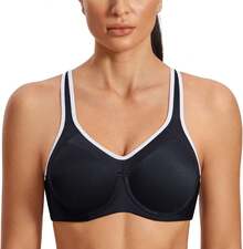SYROKAN Women's Full Support High Impact Racerback Lightly Lined Underwire Sports Bra - 黑色 - 查看 8