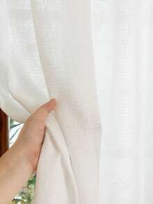 1片白色亚麻薄纱窗帘 - 易于安装，采用钩环式设计，100%涤纶半透明面料，适用于客厅、卧室、餐厅、书房和阳台装饰