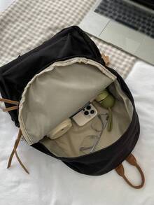 1 pieza Mochila plegable de nailon negro, de gran capacidad, minimalista y casual, resistente al agua, con cremallera, adecuada para uso diario, escuela, entrenamiento, transporte de mujeres, salidas, compras, viajes, vacaciones, almacenamiento de artículos, regreso a la escuela, regalo de graduación