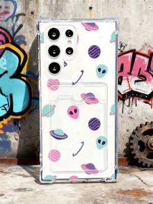 1 pieza Funda protectora, carcasa transparente con ranura para tarjeta, funda de TPU resistente a golpes "Carcasa de teléfono con diseño de planetas y extraterrestres en estilo lindo, temática espacial divertida y moderna, ideal para amantes del universo" Compatible con iPhone16/15/14/13/12/11/XS/XR/X/PLUS/PRO/PROMAX, compatible con Galaxy A21/A24/A25/A32/A34/A35/A54/A55, Galaxy S25/S24/S23/S22/S21 Ultra/Plus, agarre cómodo, regalo festivo para amigos, novia, novio, familia - transparente - Ver 1