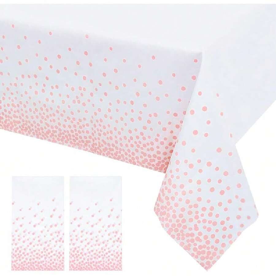 2 Pcs Rose Pink Dot White Plastic Tablecloth For Rectangle Table, Rose Pink Dot Confetti Party Table Covers For Shower, Wedding, Anniversary, Birthday Party Dration, 54 * 108 Inches,27872941 - Pink - View 1