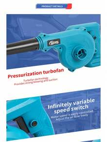 Soplador de hojas inalámbrico, barredora/aspiradora eléctrica de mano 2 en 1 con batería de litio de 18 V 2,0 Ah para soplar hojas, limpiar polvo, basura pequeña, automóvil, unidad principal - Azul - Ver 8
