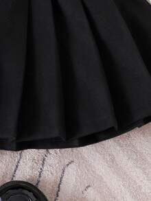 3pcs Girls Elegant Long Sleeve Jacket, Butterfly Print Long Sleeve Blouse, Skirt Set, Autumn/Winter - Black - View 7