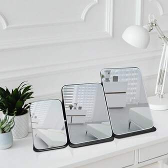 1/3 piezas Espejo de maquillaje, Espejo de cuero sintético portátil, Espejo de tocador plegable - Ideal para dormitorio, viaje y regalos de belleza