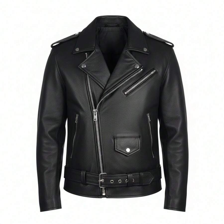 Men's Vintage Stand Collar Faux Leather Jacket Motorcycle PU Jacket And Coat - 黑色 - 查看 1