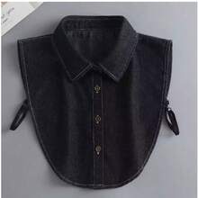 1pc Women's Blue Solid Color Denim Pointed Collar Accessory For All Seasons Casual Outfit - 黑色 - 查看 8
