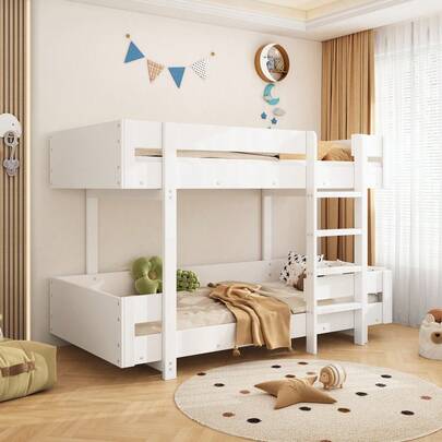 Children's Bunk Bed 90x200 Cm, Sleek Design With Ladder And Reinforced Guardrail, Double Bed Function, Mattress Not Included, Sturdy Frame