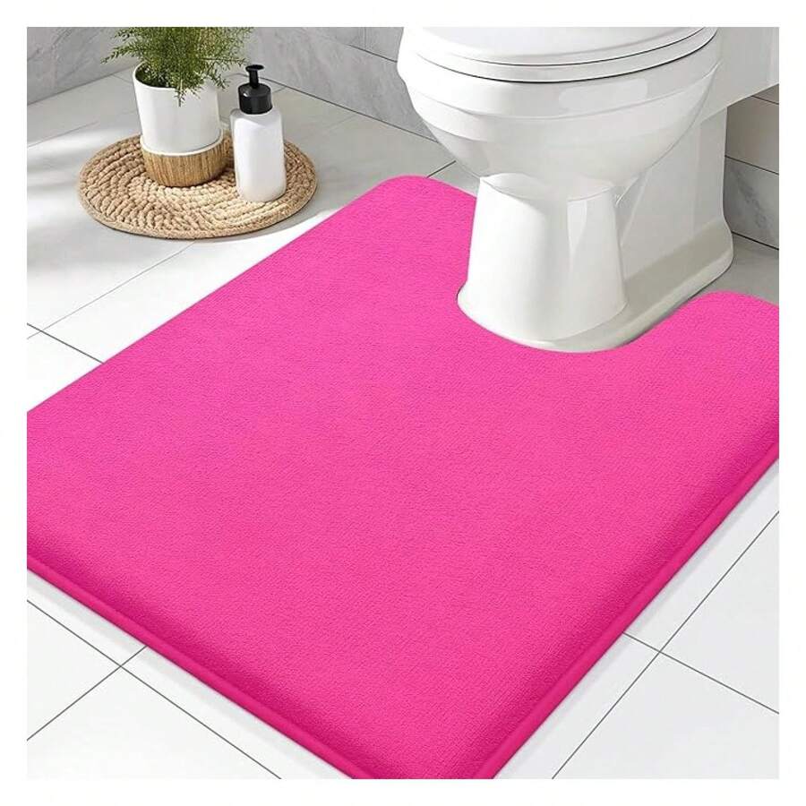 Memory Foam Toilet Rugs U-Shaped 24x20, Extra Soft Absorbent Non-Slip Contour Bathroom Rugs, Machine Washable Bath Mats For Toilet, Deep Pink - 多色45 - 查看 1