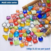100g/3.53oz Shiny Glass Mosaic Tiles - Asymmetrical Shapes (Triangle, Square, Round) In Turquoise Blue, Sapphire Blue, Purple, Red And Other Colors | 0.16 Inch Thick, DIY Crafts, Home Decor, Wall And Floor Art Mosaic