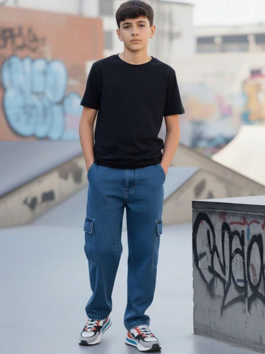 Wide-Leg Loose Jeans With Balloon Detail For Boys And Teens - 平均的 - 查看 1