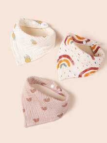 3 Stück weiches, bequemes und atmungsaktives dreickiges Lätzchen mit niedlichem Regenbogen- und Zitronen-Muster, vielfältig einsetzbar für Baby und Kleinkind - Verschiedenfarbig - Übersicht 7