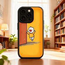 Cubierta de teléfono con diseño de dibujos animados naranja con personaje feliz saliendo de una puerta para uso diario en casa y oficinaAplicable a teléfonos Apple y Galaxy. - Burdeos - Ver 1
