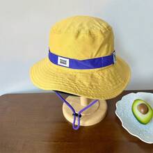 1pc New Fashionable Personalized Versatile Retro Colorblock Bucket Hat, Summer Outdoor Camping Hiking Sun Hat With Drawstring, Suitable For Spring Summer Autumn - Contrast Color Bucket Hat - View 14