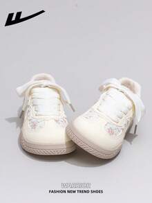 1 Pair WARRIOR Women's Thick Sole Lace-Up Soft Bottom Casual Shoes, Low-Top Outdoor Flat Shoes, Warm Winter Shoes, Commuting Shoes, Round Toe Low Heel Non-Slip Solid Color Elegant Soft Bottom Hiking Suitable For Students Graduation Photos Flat Shoes, Low-Top Leather Sneakers