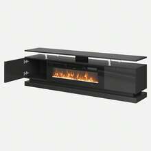 AOXUN [2 Packages Shipping]70" Modern Fireplace TV Stand With 36" Electric Fireplace For TVs Up To 80", Luxury LED-Lit Entertainment Center With High-Gloss Grey Cabinet,Thanksgiving,Christmas Gift. Black TV Stand With Black Fireplace. - 黑色 & 黑色 - 查看 7