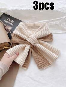 This Elegant Color-Block Crossover Scarf Features A Fashionable White And Beige Bow Design, Adorable And Warm, Making It The Perfect Choice For Valentine's Day, Christmas, And New Year Gifts. The Scarf Comes In Multiple Color Options, And This Casual And Versatile Scarf Is Thick And Warm, An Ideal Gift For Valentine's Day, Christmas, And Ramadan. - Multicolor - View 13