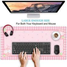 Cute Pink Plaid Desk Mats Strawberry Milk Gaming Desk Pad, Kawaii Extended Mouse Pad Kawaii Large Keyboard Mats, Laptop Mat For Desk, Desktop Mat Mousepad Office Decor For Women - 長方形 - 查看 3