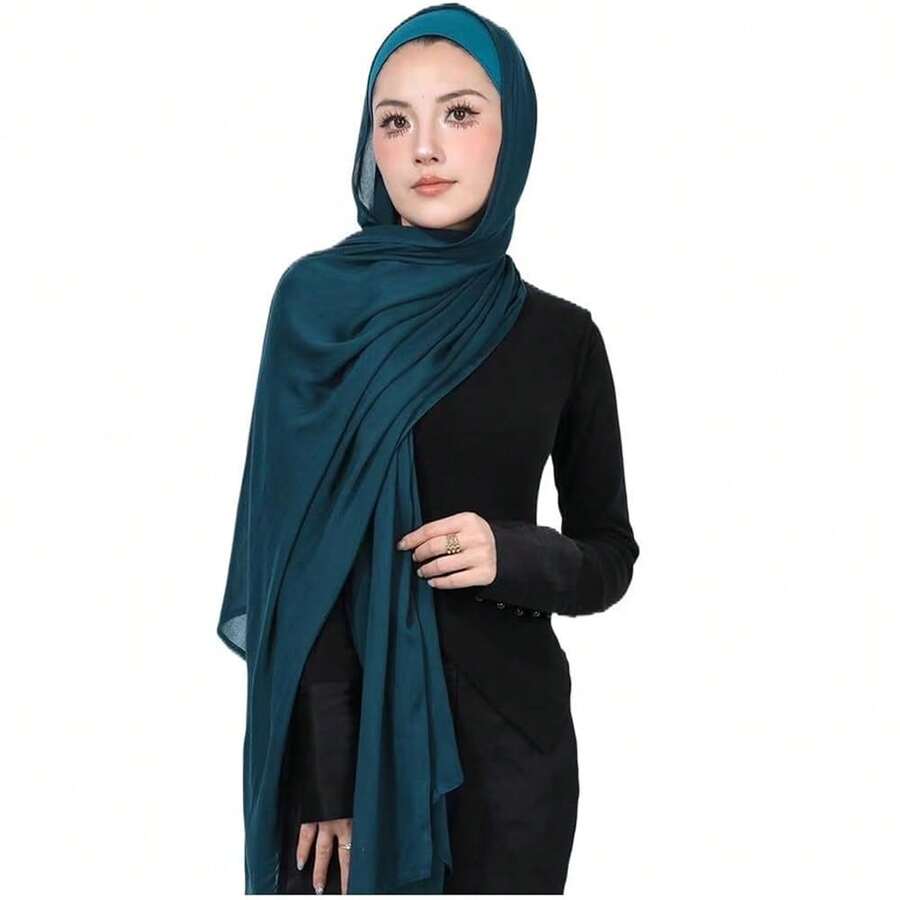 Modal Cotton Hijab Scarf For Women With Undercap Set,TealBlue - TealBlue - View 1